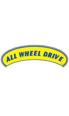 Arch Windshield Slogan Sticker - Blue/Yellow - "All Wheel Drive" Arch Windshield Slogan Sticker - Blue/Yellow - "All Wheel Drive"