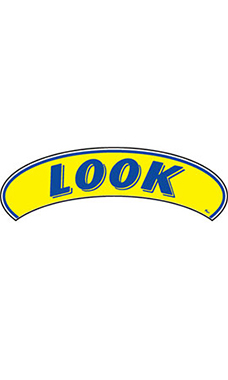 Arch Windshield Slogan Sticker - Blue/Yellow - "Look" Arch Windshield Slogan Sticker - Blue/Yellow - "Look"