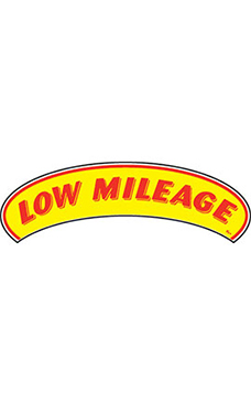 Arch Windshield Slogan Sticker - Red/Yellow - "Low Mileage" Arch Windshield Slogan Sticker - Red/Yellow - "Low Mileage"