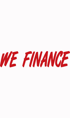 Designer Cut Windshield Slogan Sticker - Red/White - "We Finance" Designer Cut Windshield Slogan Sticker - Red/White - "We Finance"