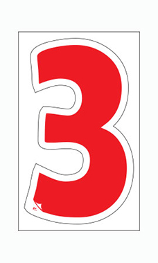 Die-Cut Window Numbers - Red - "3"