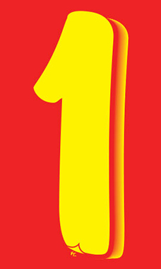 11 ½ inch Windshield Numbers And Symbols - Yellow/Red - "1"