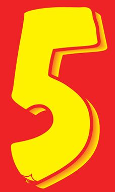 11 ½ inch Windshield Numbers And Symbols - Yellow/Red - "5"