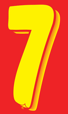11 ½ inch Windshield Numbers And Symbols - Yellow/Red - "7"