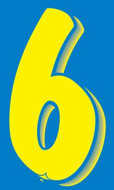 7 ½ inch Windshield Numbers And Symbols - Blue/Yellow - "6"