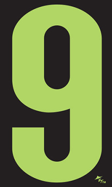 9 ½ inch Windshield Numbers And Symbols - Neon Green/Black - "9"