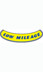 Smile Windshield Slogan Sticker - Blue/Yellow - "Low Mileage"