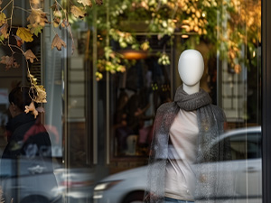 Image of a mannequin in a window display in a local business