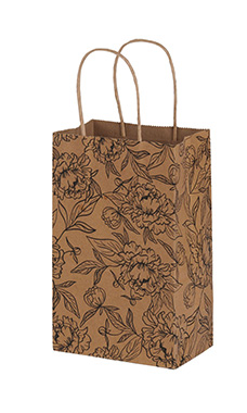 Small - Simple Floral Paper Shopping Bags - Case of 100