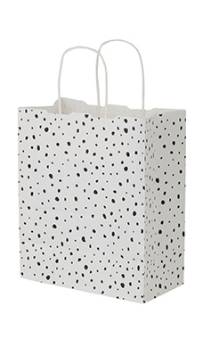 Medium - White Modern Dot Paper Shopping Bags - Case of 100
