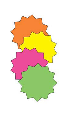 3 inch Round Multi-Colored Fluorescent Star Burst Sign Cards 3 inch Round Multi-Colored Fluorescent Star Burst Sign Cards