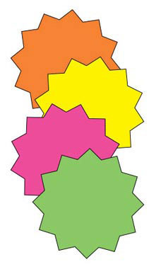 4 inch Round Multi-Colored Fluorescent Star Burst Sign Cards 4 inch Round Multi-Colored Fluorescent Star Burst Sign Cards