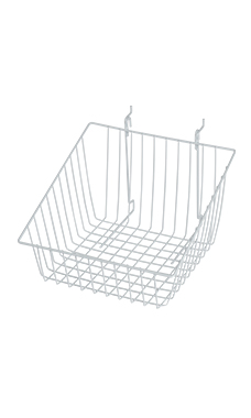 12 x 12 x 8 inch White Mini Grid Basket with 4 inch Slanted Front Lip for Slatwall & Wire Grid