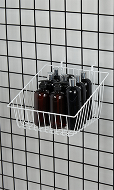 12 x 12 x 8 inch White Mini Grid Basket with 4 inch Slanted Front Lip for Slatwall & Wire Grid