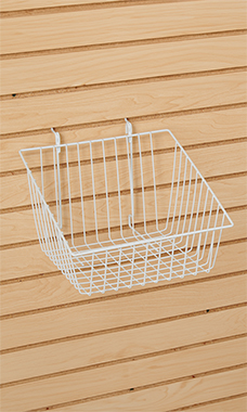 12 x 12 x 8 inch White Mini Grid Basket with 4 inch Slanted Front Lip for Slatwall & Wire Grid