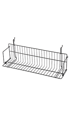 24 x 6 x 6.5 inch Black Media Grid Shelf for Slatwall & Wire Grid 24 x 6 x 6.5 inch Black Media Grid Shelf for Slatwall & Wire Grid