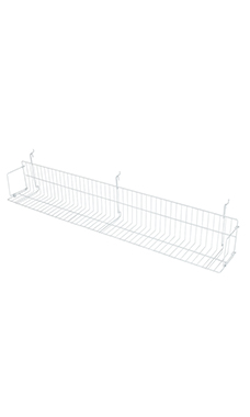 48 x 6 x 6.5 inch White Media Grid Shelf for Slatwall & Wire Grid 48 x 6 x 6.5 inch White Media Grid Shelf for Slatwall & Wire Grid