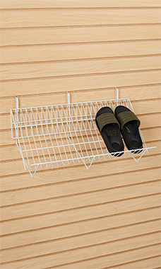 24 x 12 x 6 inch White Downslope Grid Shelf for Slatwall & Wire Grid