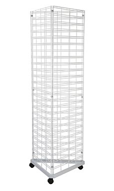White Triangle Wire Grid Tower with Base and Casters - 6.5' White Triangle Wire Grid Tower with Base and Casters - 6.5'