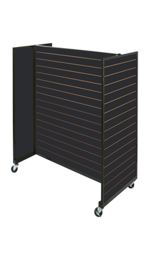 Black Metal Framed Rolling Slatwall Gondolas without shelves Black Metal Framed Rolling Slatwall Gondolas without shelves