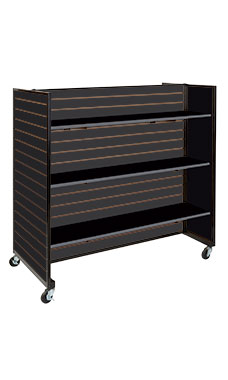 Black Metal Framed Rolling Slatwall Gondolas with 6 Shelves Black Metal Framed Rolling Slatwall Gondolas with 6 Shelves