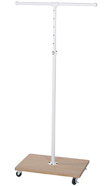 Boutique White Pipe 2-Way Straight Arm Clothing Rack with Caramel Oak Wood Base Boutique White Pipe 2-Way Straight Arm Clothing Rack with Caramel Oak Wood Base