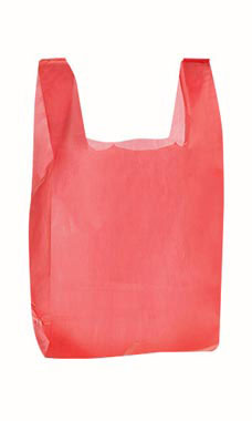 Red 11 ½” x 6" x 21" Plastic T-Shirt Bags with Handles Red 11 ½” x 6" x 21" Plastic T-Shirt Bags with Handles