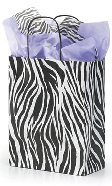 Medium Zebra Skin Paper Shopping Bags - Case of 100 Medium Zebra Skin Paper Shopping Bags - Case of 100