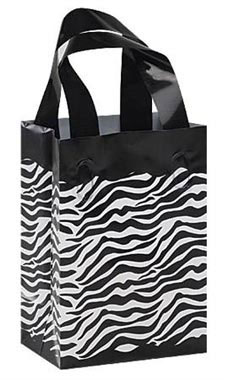 Small Frosted Zebra Print Plastic Bags with Handles Small Frosted Zebra Print Plastic Bags with Handles