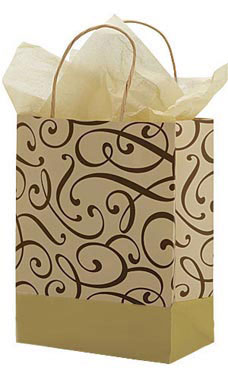 Medium Chocolate and Kraft Swirl Paper Shopping Bags - Case of 100 Medium Chocolate and Kraft Swirl Paper Shopping Bags - Case of 100