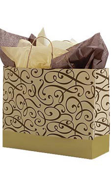 Large Chocolate and Kraft Swirl Paper Shopping Bags - Case of 100 Large Chocolate and Kraft Swirl Paper Shopping Bags - Case of 100