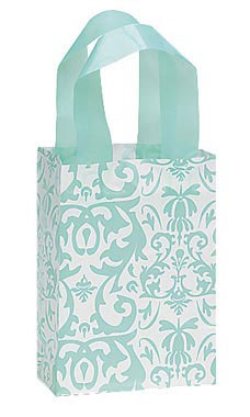 Small Aqua Damask Frosted Plastic Shopping Bag Small Aqua Damask Frosted Plastic Shopping Bag