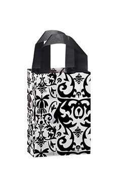 Small Black Damask Frosted Plastic Shopping Bag Small Black Damask Frosted Plastic Shopping Bag