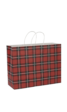 Large - Holiday Red Plaid Paper Shopping Bags - Case of 100 Large - Holiday Red Plaid Paper Shopping Bags - Case of 100