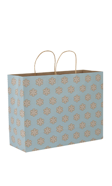Large - Blue Snowflake Paper Shopping Bags - Case of 100