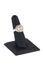 Single Finger Square Base Black Faux Leather Ring Display