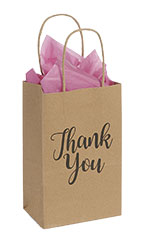 Small (Rose) - "Thank You" Kraft Paper Shopping Bags - Case of 100