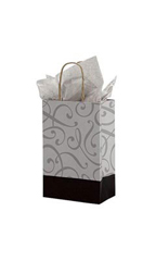 Small (Rose) - Black & Silver Swirl Paper Shopping Bags - Case of 100