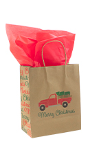 Medium (Cub) - Christmas Truck Paper Shopping Bags - Case of 100