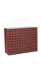 Large (Vogue) - Holiday Red Plaid Paper Shopping Bags - Case of 100