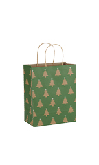 Medium - Green Christmas Tree Paper Shopping Bags - Case of 100