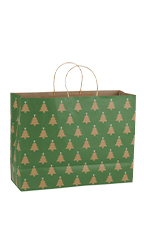 Large (Vogue) - Green Christmas Tree Paper Shopping Bags - Case of 100